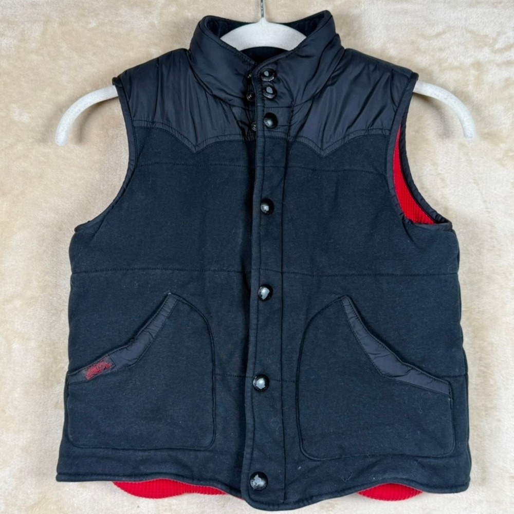 Vintage Polo Ralph Lauren Kids Black Western Quilted Vest Red Lining Size 7
